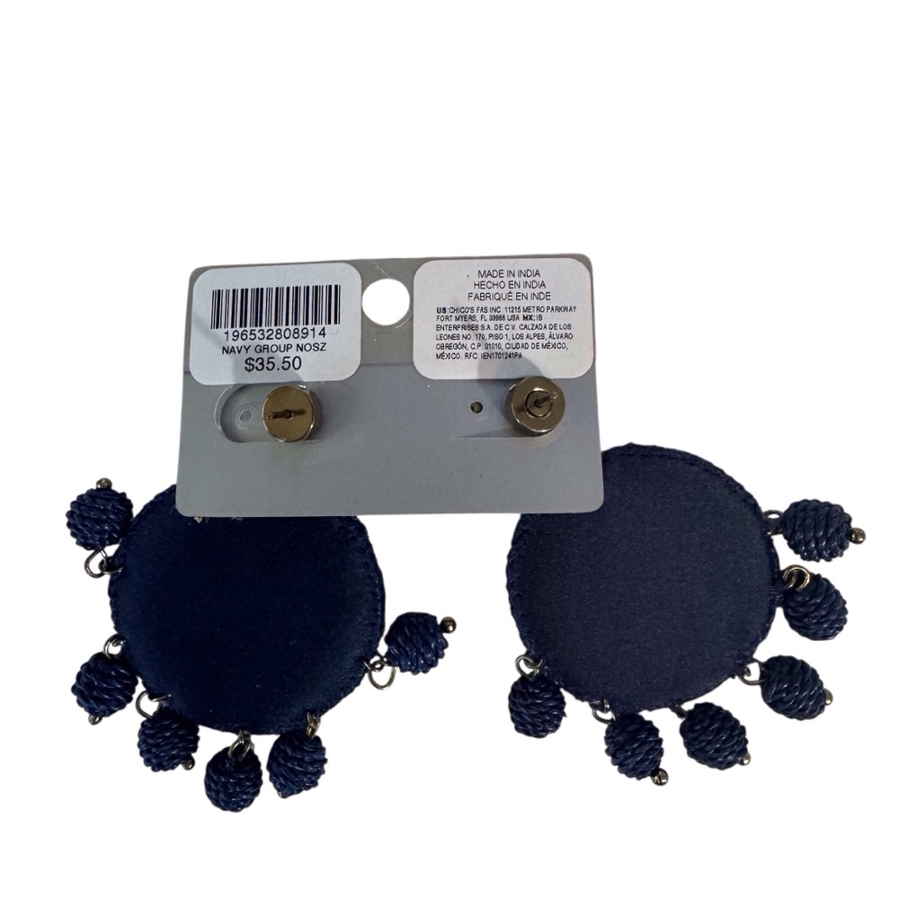 ❌❌❌❌❌Chicos NWT $35 Navy Blue Boho Western Group Beaded Circular Dangle Earrings - Picture 4 of 6